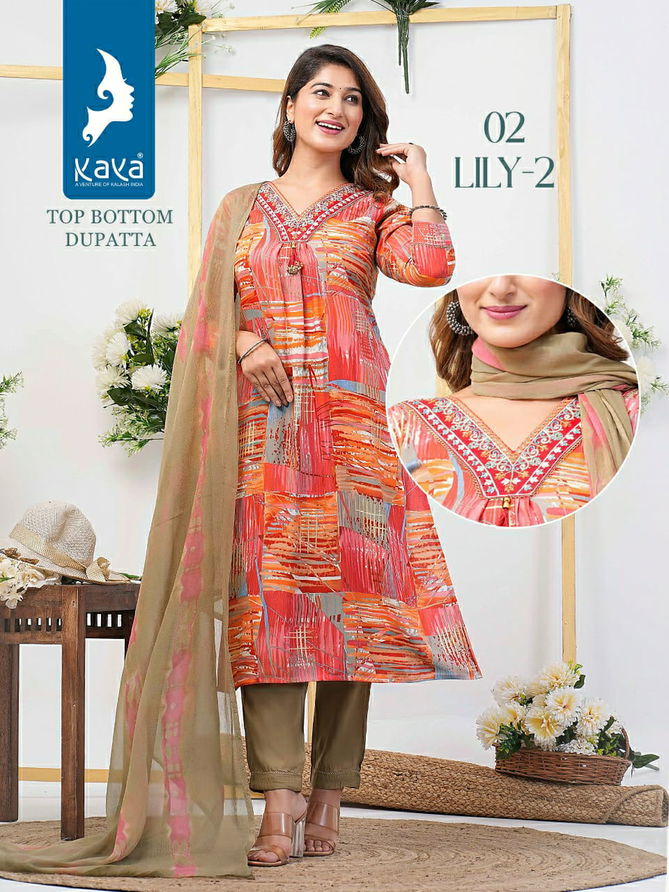 Lily 2 By Kaya Rayon Foil Printed Kurti With Bottom Dupatta Wholesale Price In Surat